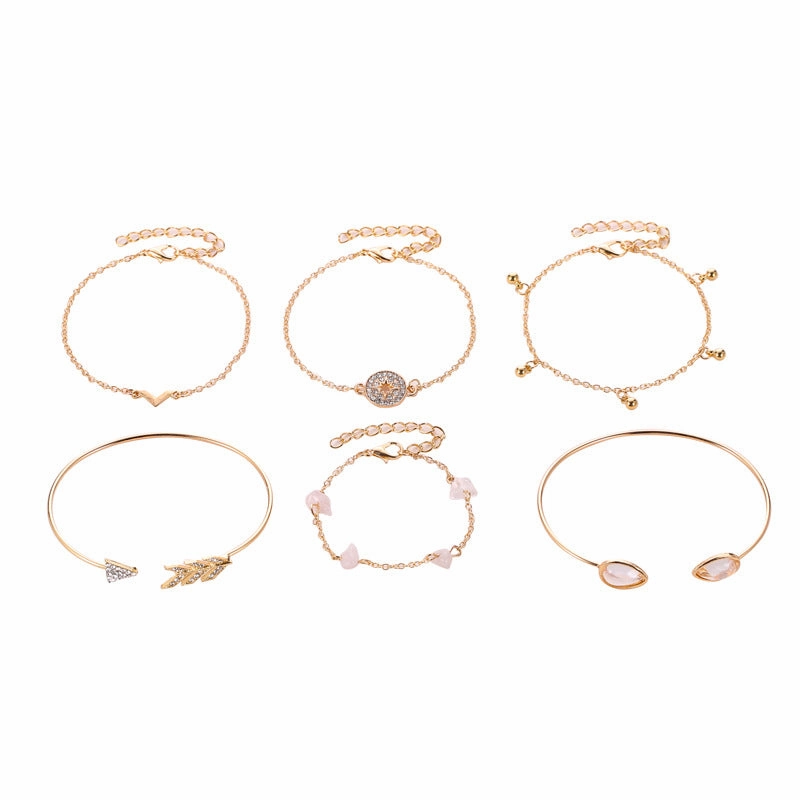 Wholesale Six-piece cat's eye crushed turquoise V-shaped alloy Bracelet