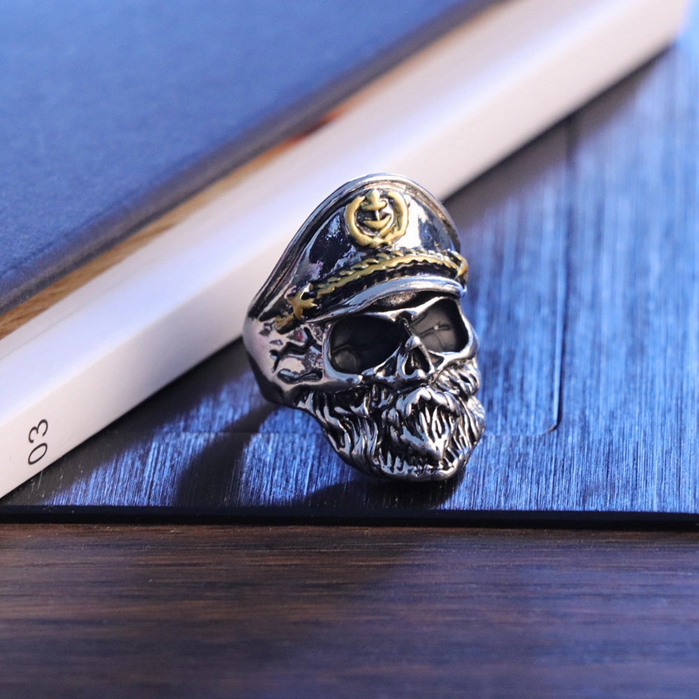 Wholesale Skull Navy Captain Alloy Mens Rings