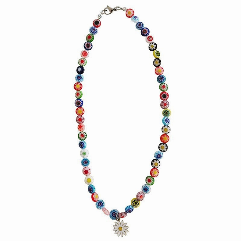 Wholesale Small Daisy Smiley Flower Pendant Candy Color Necklaces