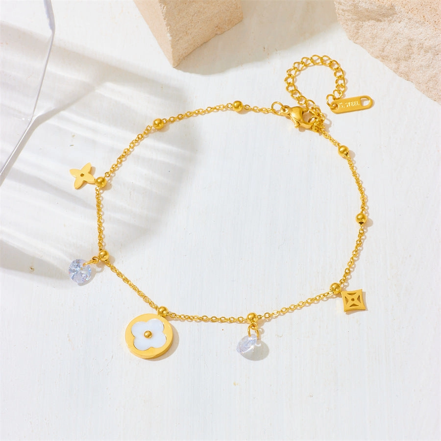 Wholesale Small Flower Titanium Steel Necklace Bracelet Set