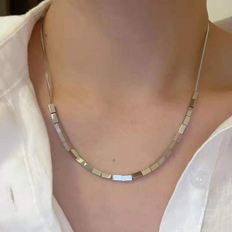 Wholesale Small Square Snake Bone Chain Titanium Steel Necklaces