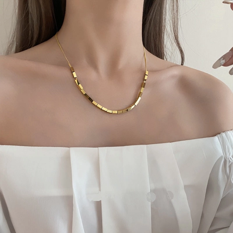 Wholesale Small Square Snake Bone Chain Titanium Steel Necklaces