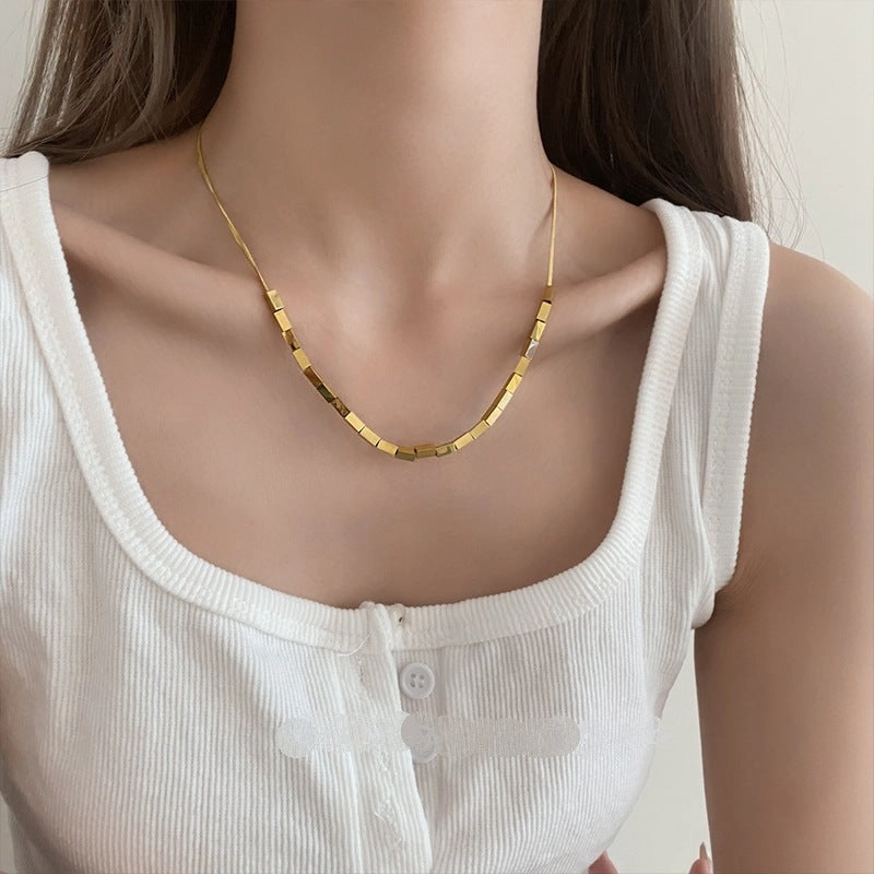 Wholesale Small Square Snake Bone Chain Titanium Steel Necklaces