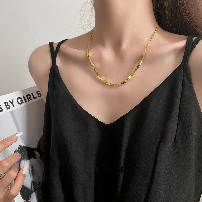 Wholesale Small Square Snake Bone Chain Titanium Steel Necklaces