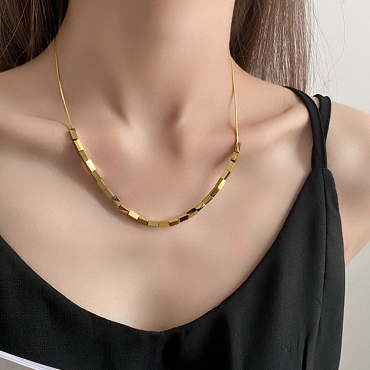 Wholesale Small Square Snake Bone Chain Titanium Steel Necklaces