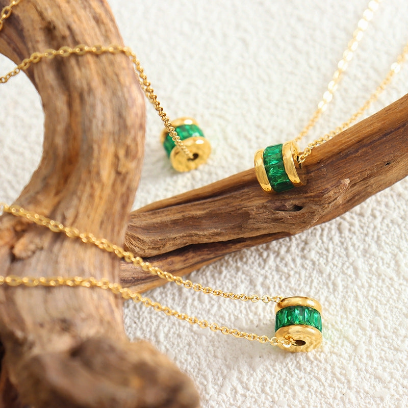 Wholesale Small Waist Ring Green Zircon Gold Plated Necklaces