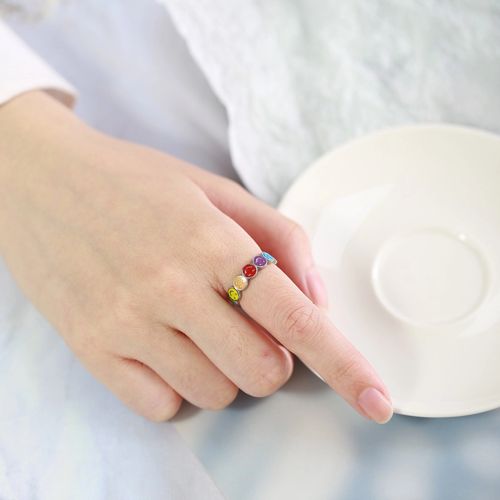 Wholesale Smiley Rainbow Stainless Steel Rings