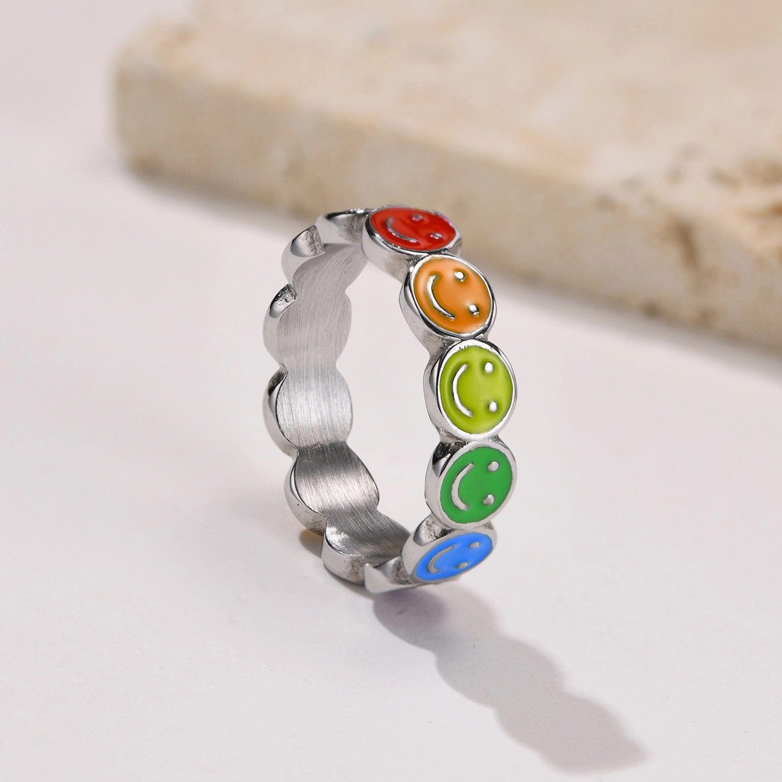 Wholesale Smiley Rainbow Stainless Steel Rings