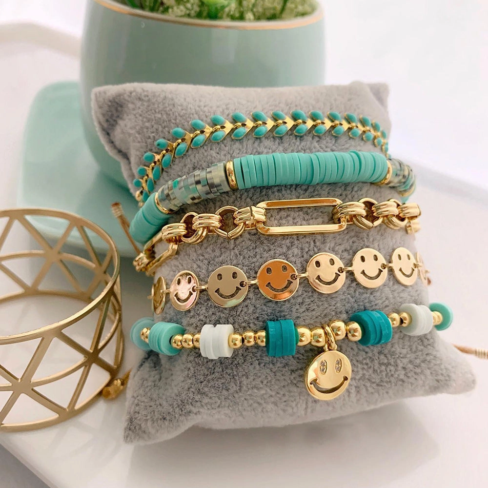Wholesale Soft Ceramic Woven Smiley Face Bracelet
