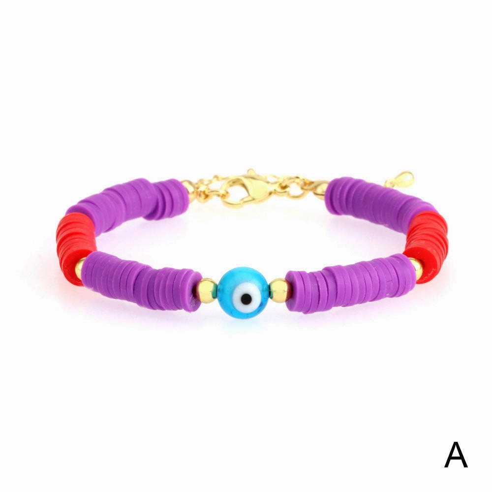 Wholesale Soft Pottery Beaded Round Resin Devil Eye Bracelet
