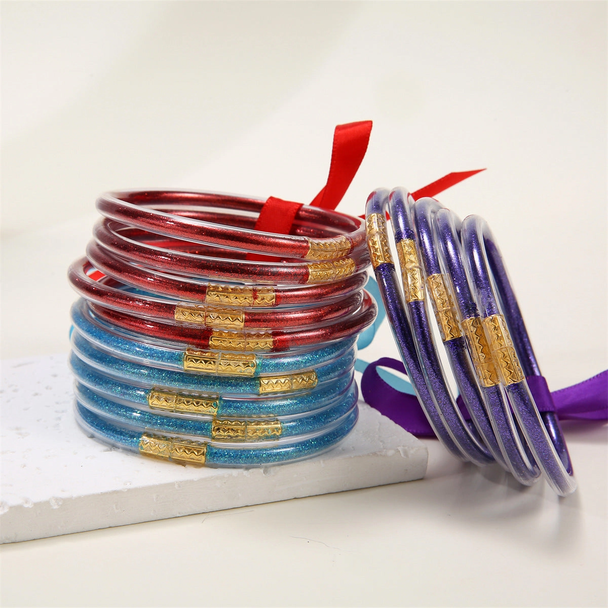Wholesale Soft Transparent Silicone Gold Dust Shiny Plastic Tube Bracelet