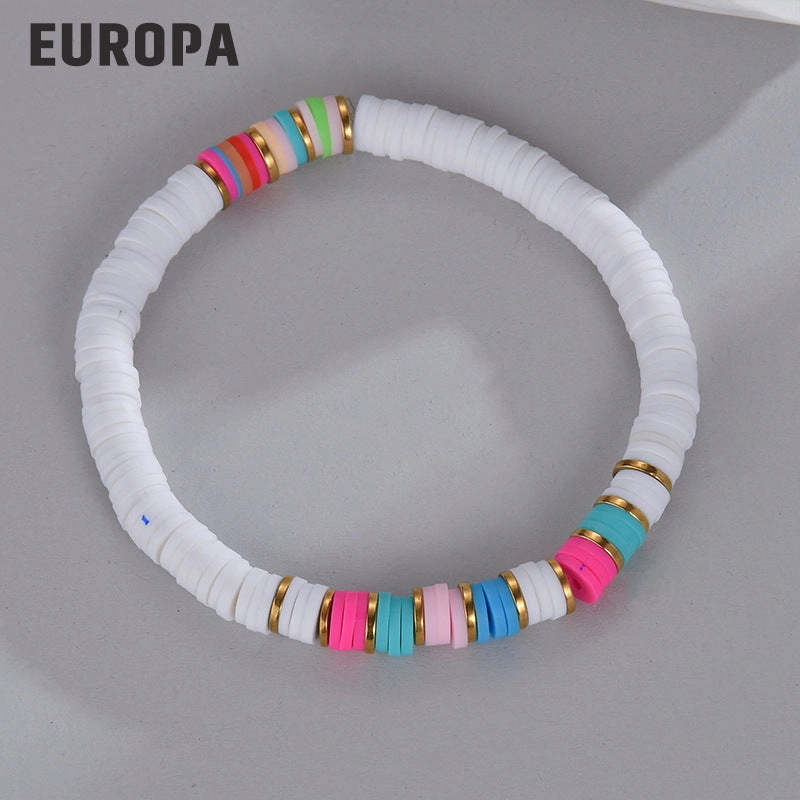 Wholesale Splicing Colorful Polymer Clay Diy Stainless Steel Bracelet