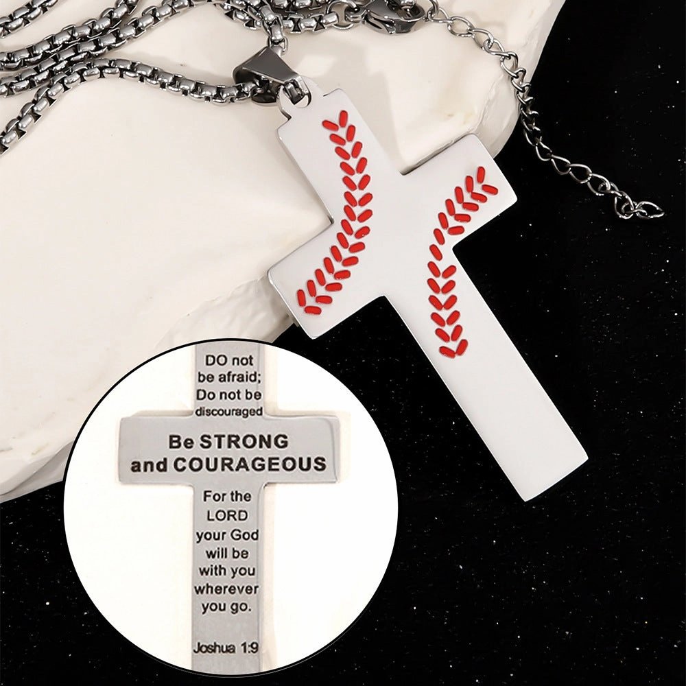 Wholesale Sports Style Basketball Rugby Football Stainless Steel Cross Pendant Necklace