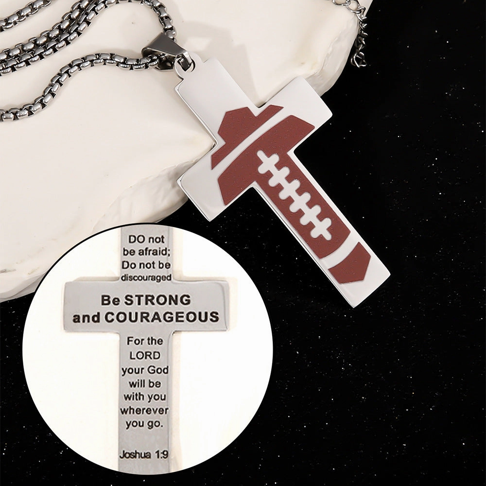 Wholesale Sports Style Basketball Rugby Football Stainless Steel Cross Pendant Necklace
