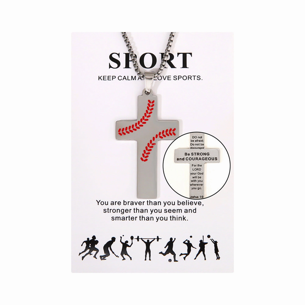 Wholesale Sports Style Basketball Rugby Football Stainless Steel Cross Pendant Necklace