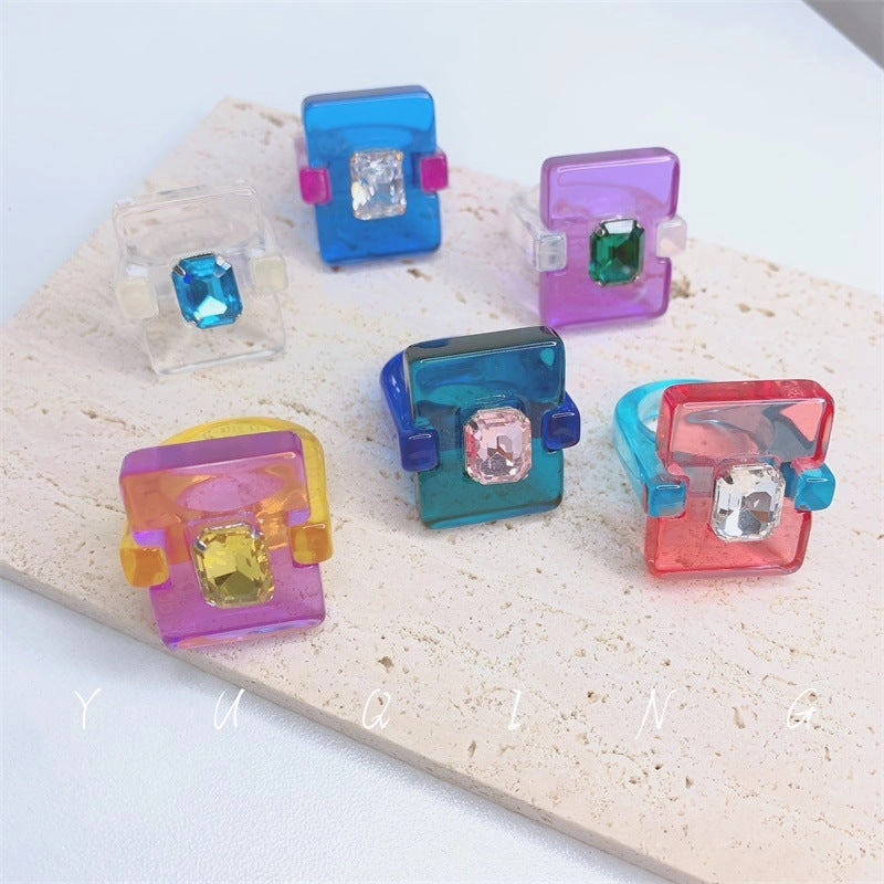 Wholesale Square Candy Color Acrylic Ring