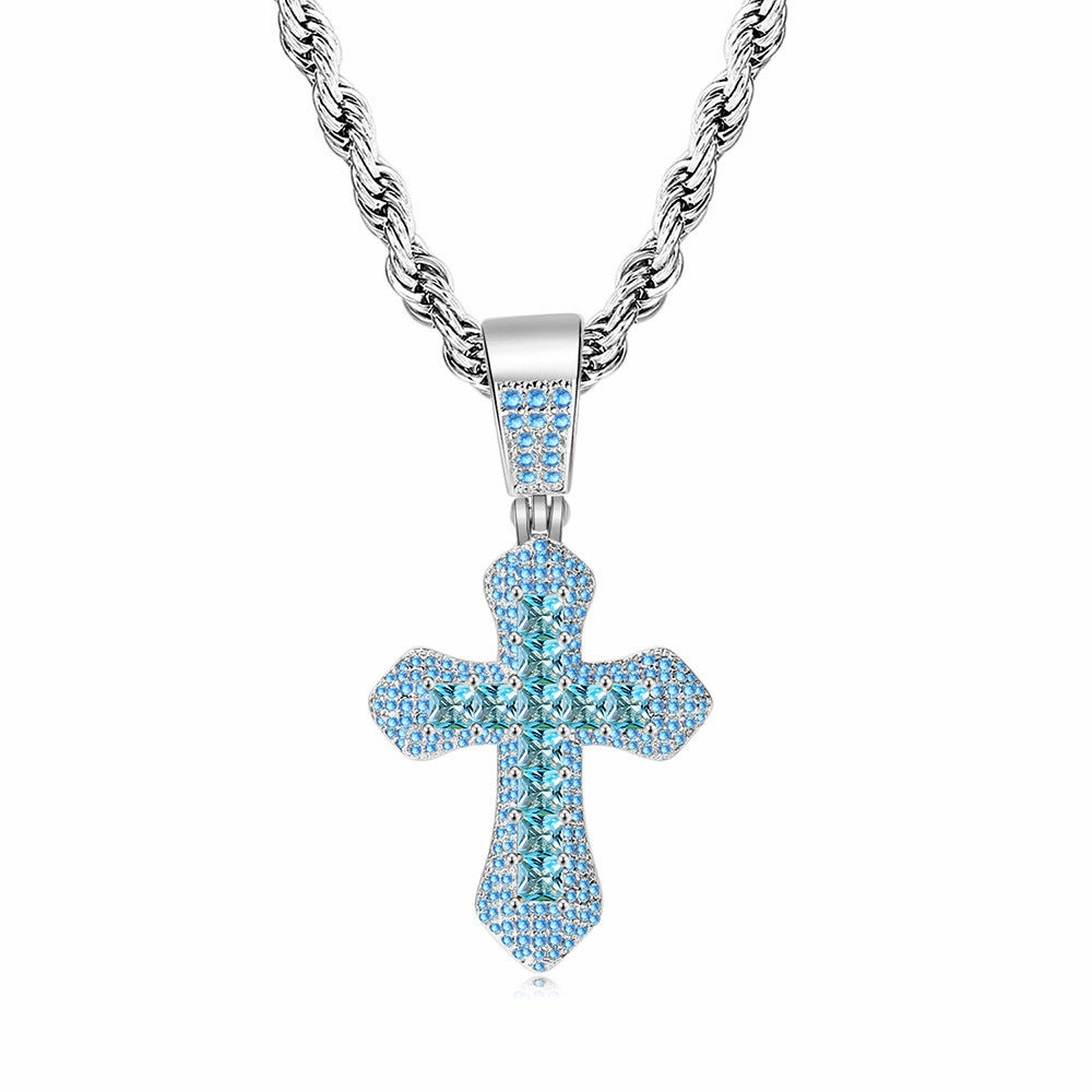Wholesale Square Color Zircon Cross Pendant Copper Necklaces