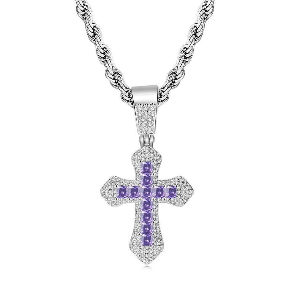 Wholesale Square Color Zircon Cross Pendant Copper Necklaces