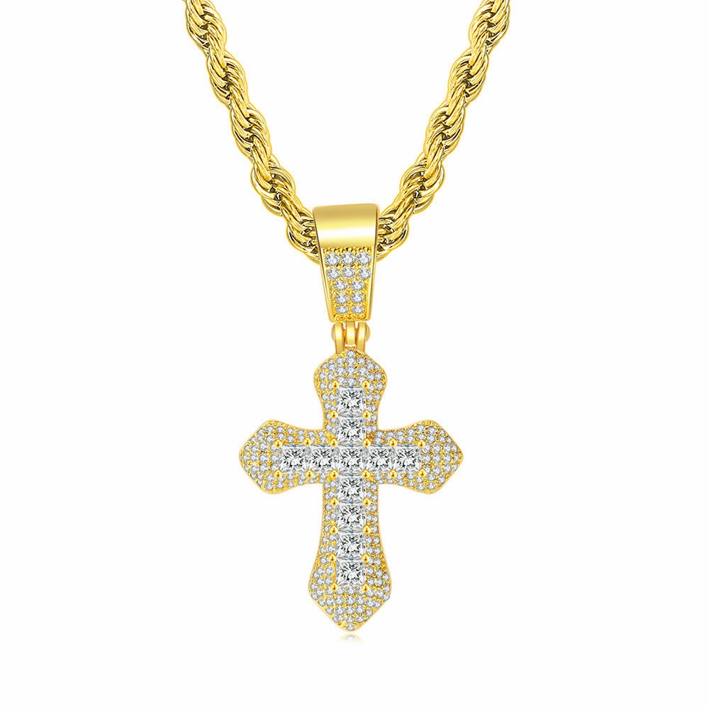 Wholesale Square Color Zircon Cross Pendant Copper Necklaces
