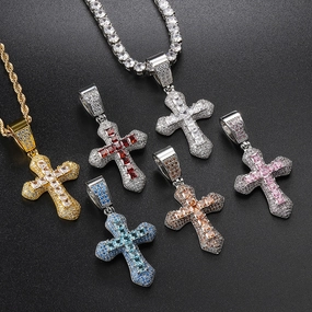 Wholesale Square Color Zircon Cross Pendant Copper Necklaces