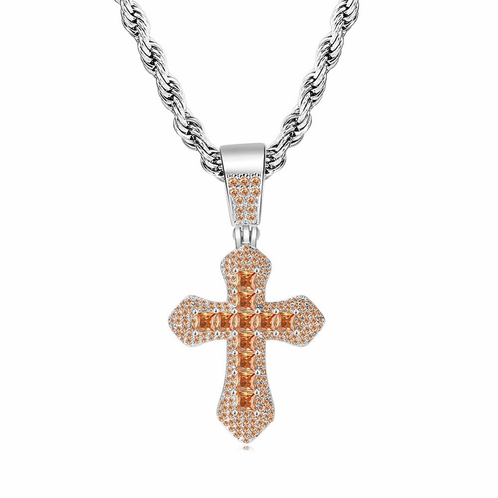 Wholesale Square Color Zircon Cross Pendant Copper Necklaces