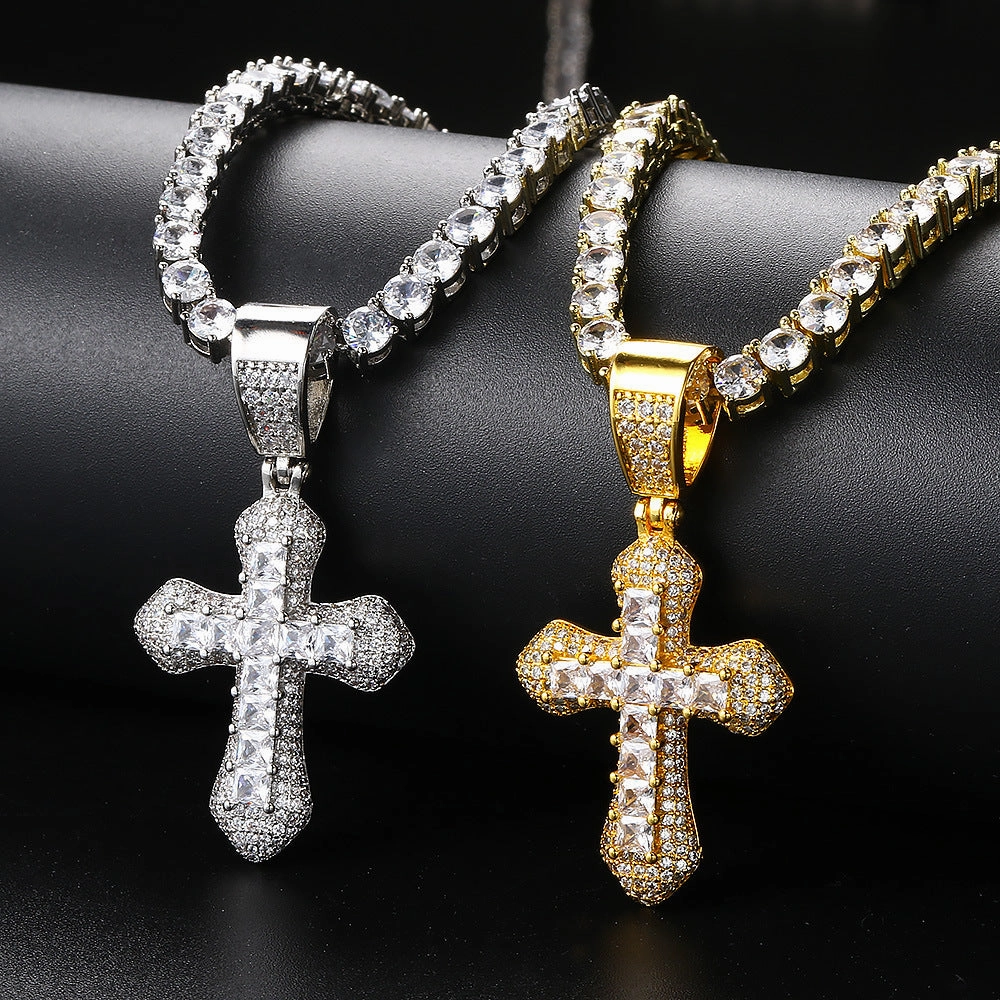 Wholesale Square Color Zircon Cross Pendant Copper Necklaces
