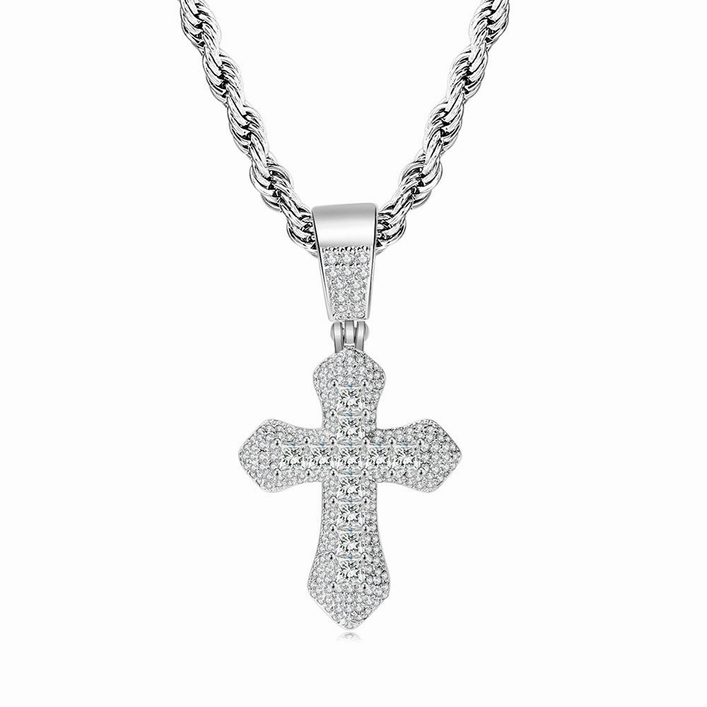 Wholesale Square Color Zircon Cross Pendant Copper Necklaces