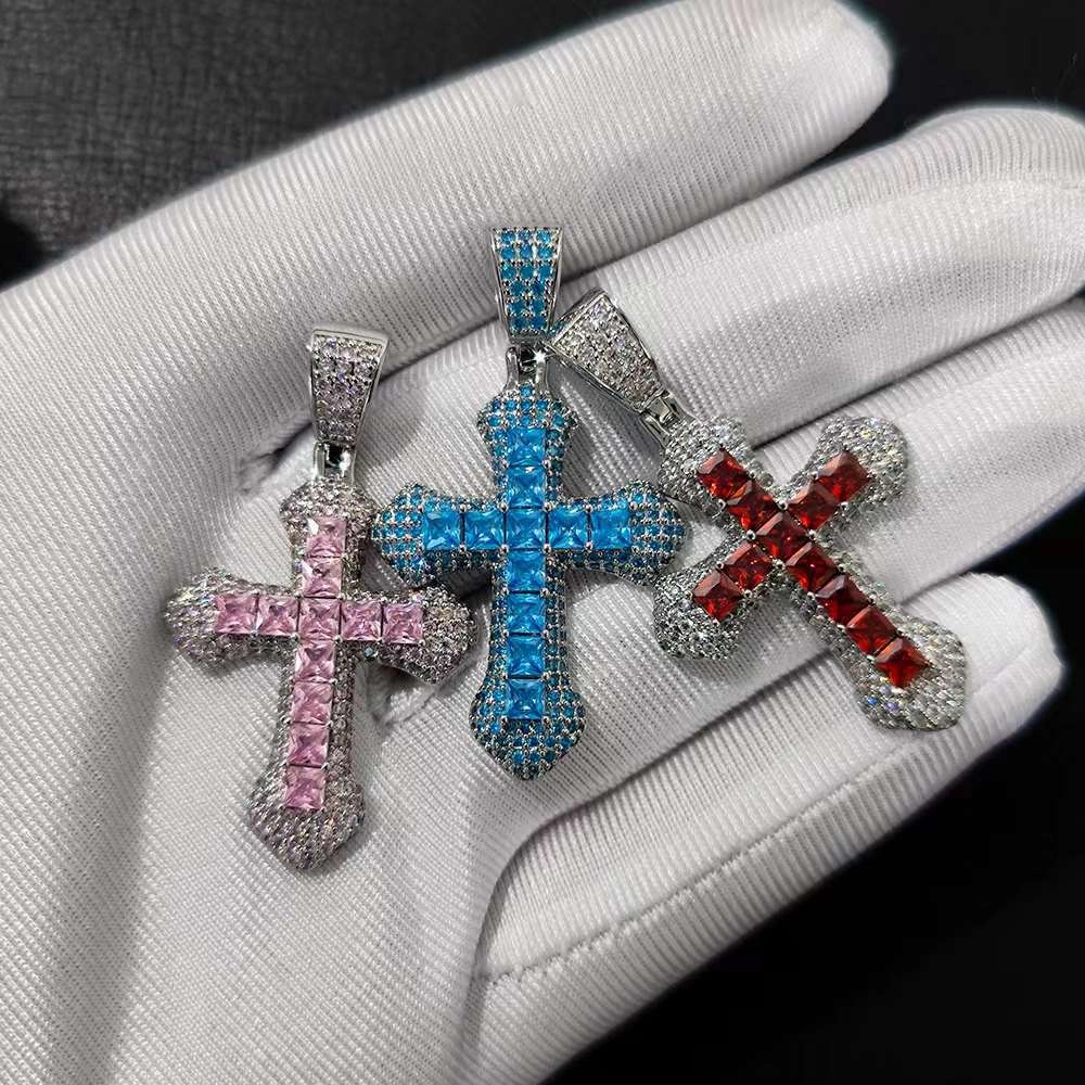 Wholesale Square Color Zircon Cross Pendant Copper Necklaces