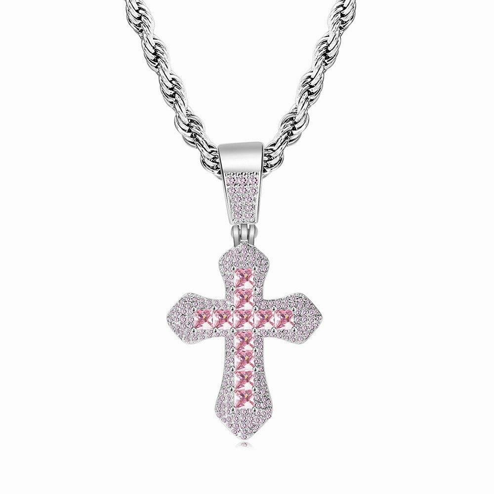 Wholesale Square Color Zircon Cross Pendant Copper Necklaces