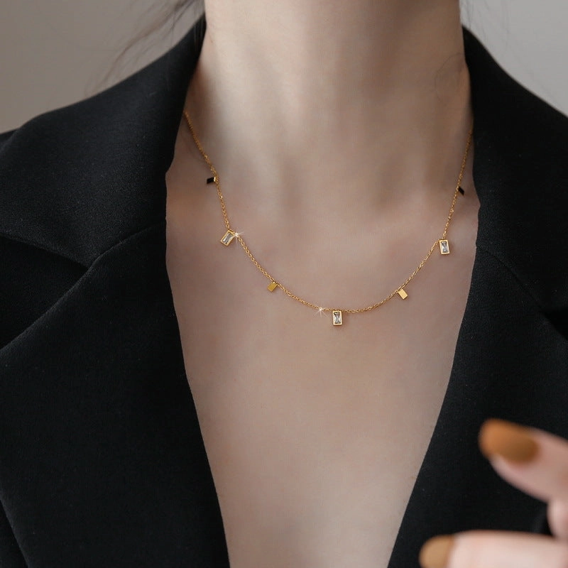Wholesale Square Crystal Tassel Titanium Steel Necklaces