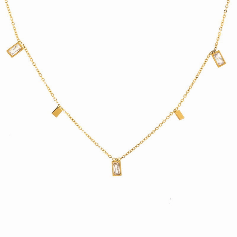 Wholesale Square Crystal Tassel Titanium Steel Necklaces