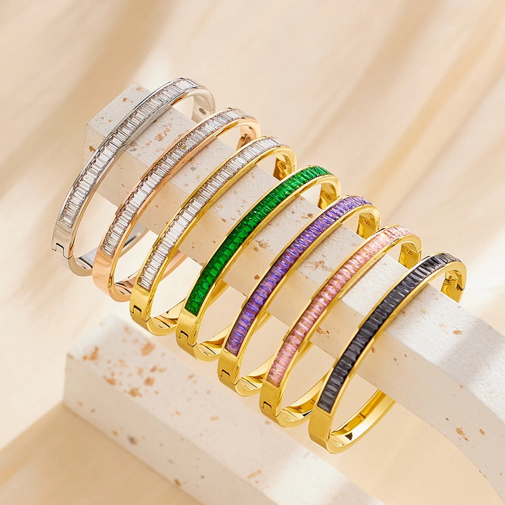 Wholesale Square Diamond Titanium Steel Colored Diamond Bracelet