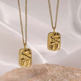 Wholesale Square Pendant Titanium Steel Necklace Gold Plated Sweater Chain