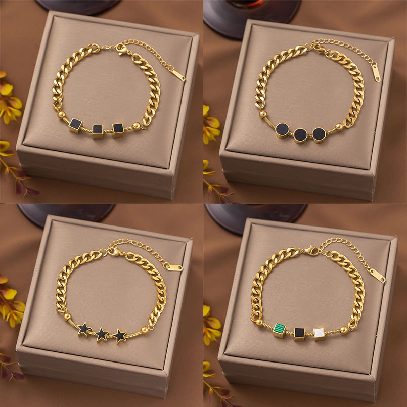 Wholesale Square Round Star Cuban Titanium Steel Bracelet