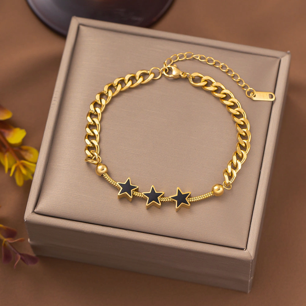 Wholesale Square Round Star Cuban Titanium Steel Bracelet