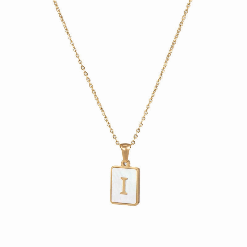 Wholesale Square Stainless Steel Gold Alphabet Necklaces