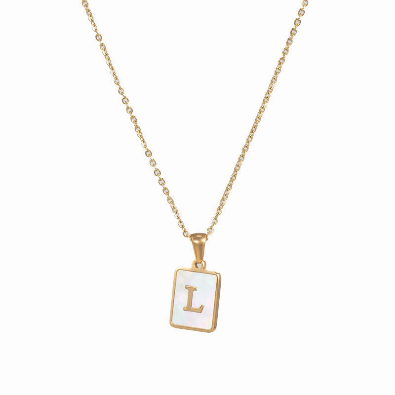Wholesale Square Stainless Steel Gold Alphabet Necklaces