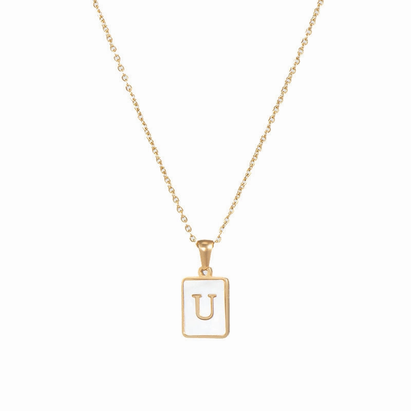 Wholesale Square Stainless Steel Gold Alphabet Necklaces