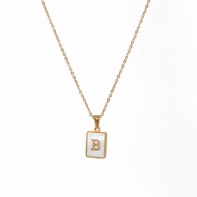 Wholesale Square Stainless Steel Gold Alphabet Necklaces