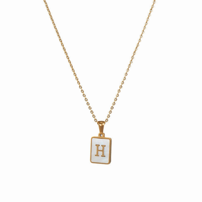 Wholesale Square Stainless Steel Gold Alphabet Necklaces