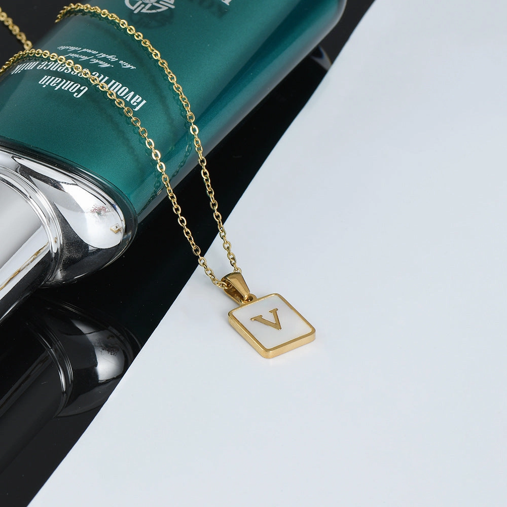Wholesale Square Stainless Steel Gold Alphabet Necklaces