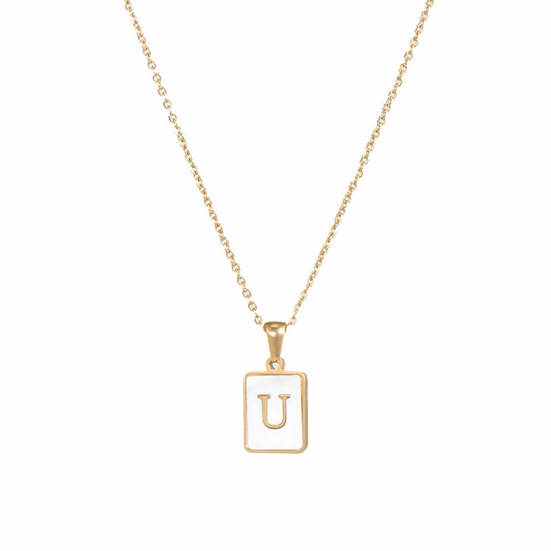 Wholesale Square Stainless Steel Gold Alphabet Necklaces