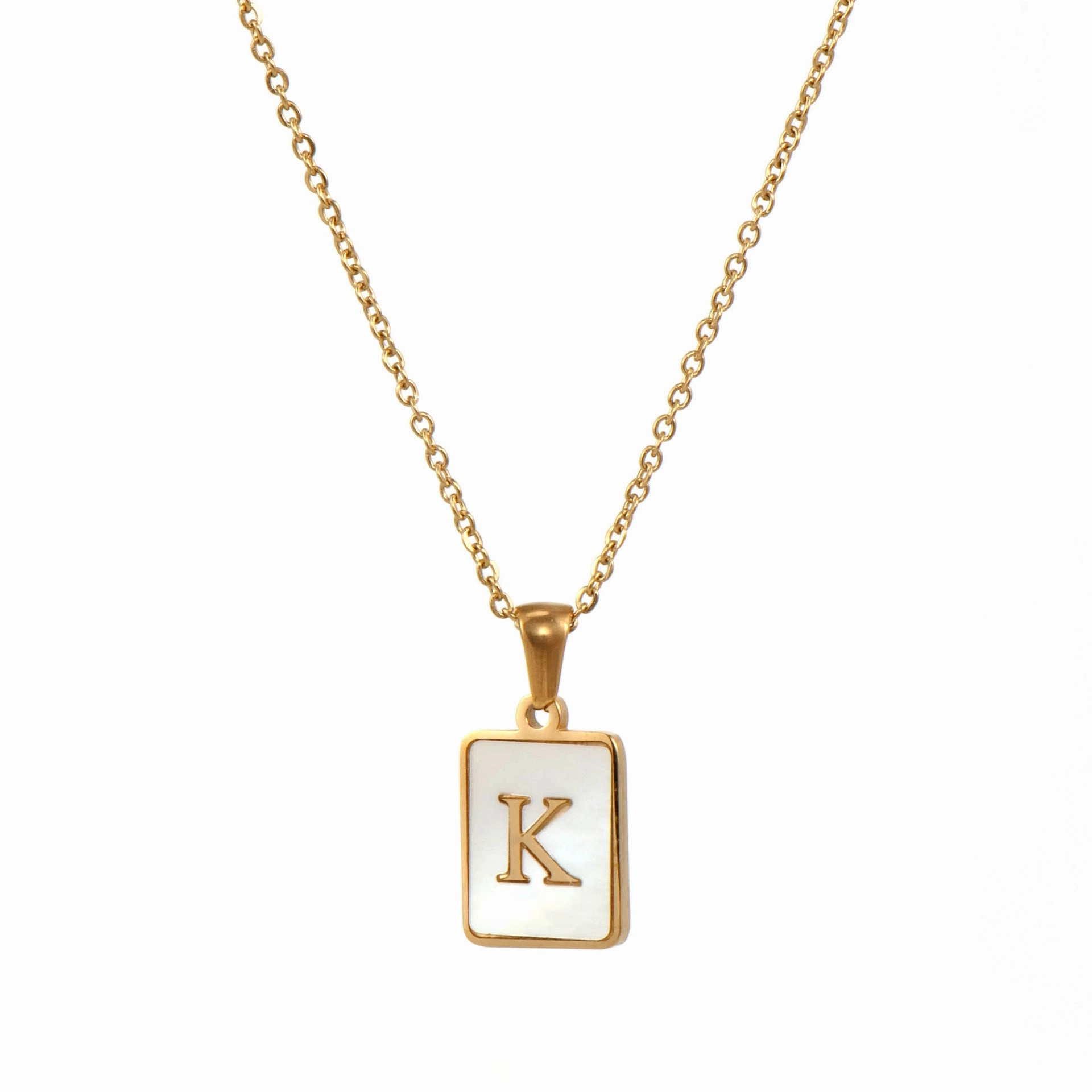 Wholesale Square Stainless Steel Gold Alphabet Necklaces