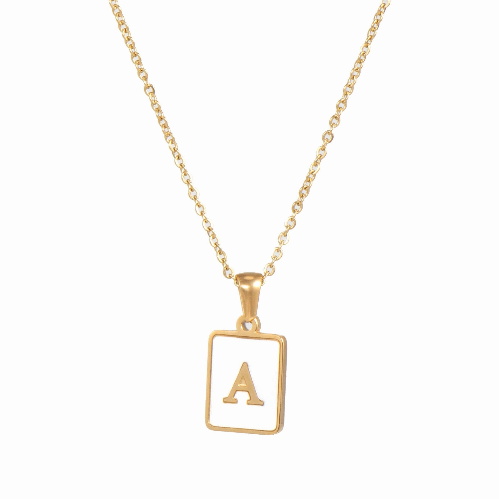 Wholesale Square Stainless Steel Gold Alphabet Necklaces