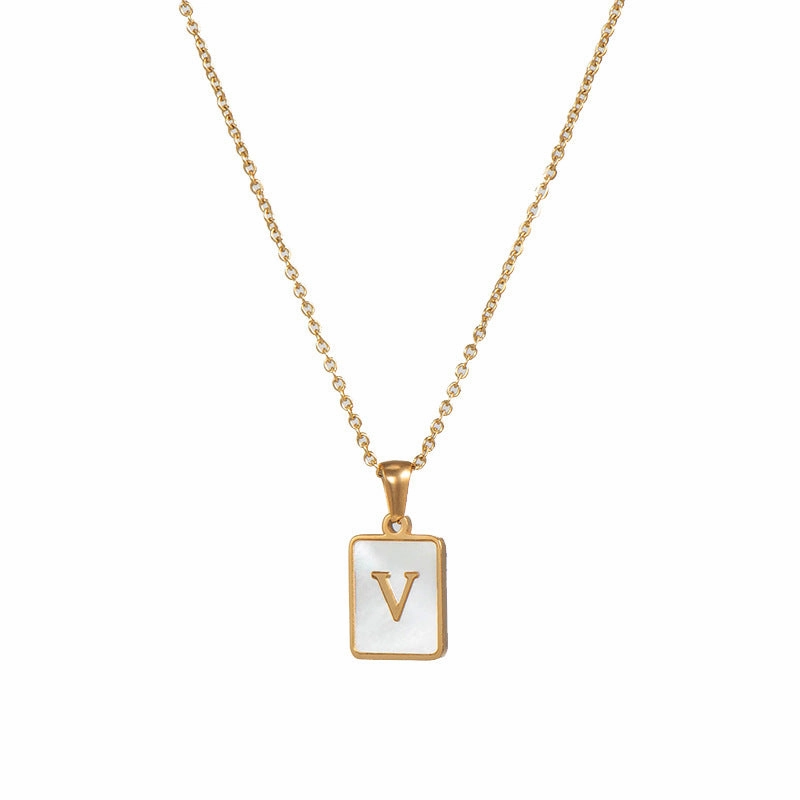 Wholesale Square Stainless Steel Gold Alphabet Necklaces