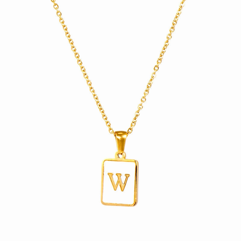 Wholesale Square Stainless Steel Gold Alphabet Necklaces