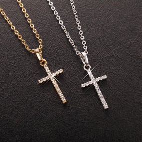 Wholesale Square Zircon Cross Alloy Necklace