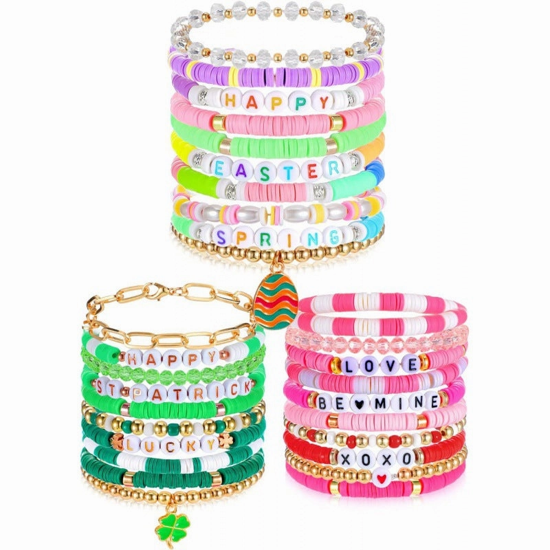 Wholesale St. Patrick's Day Easter Valentine's Day Shamrock Resin Beaded Bracelet