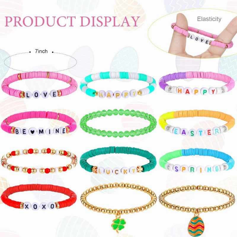 Wholesale St. Patrick's Day Easter Valentine's Day Shamrock Resin Beaded Bracelet