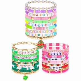 Wholesale St. Patrick's Day Easter Valentine's Day Shamrock Resin Beaded Bracelet